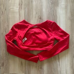 Red Workout Long Sleeve Crop Top